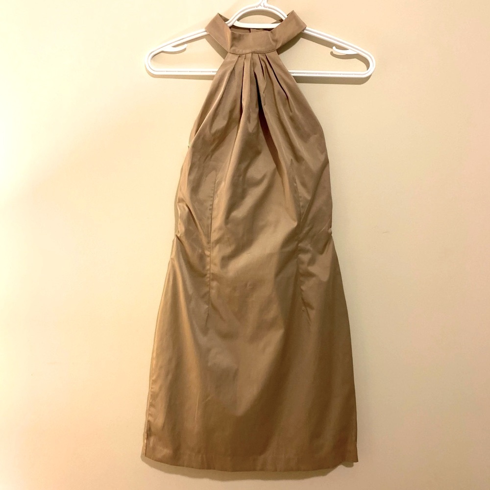 Halter Neck,Open Back Beige Mini Dress